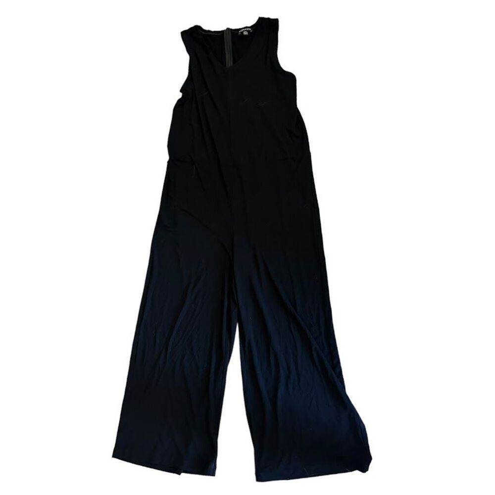 Eileen Fisher Black Viscose Tank V-Neck Wide‎ Leg Jumpsuit Womens XS
